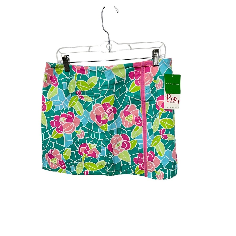 Lilly Pulitzer Teal Floral Mosaic Pink Trim Skort
